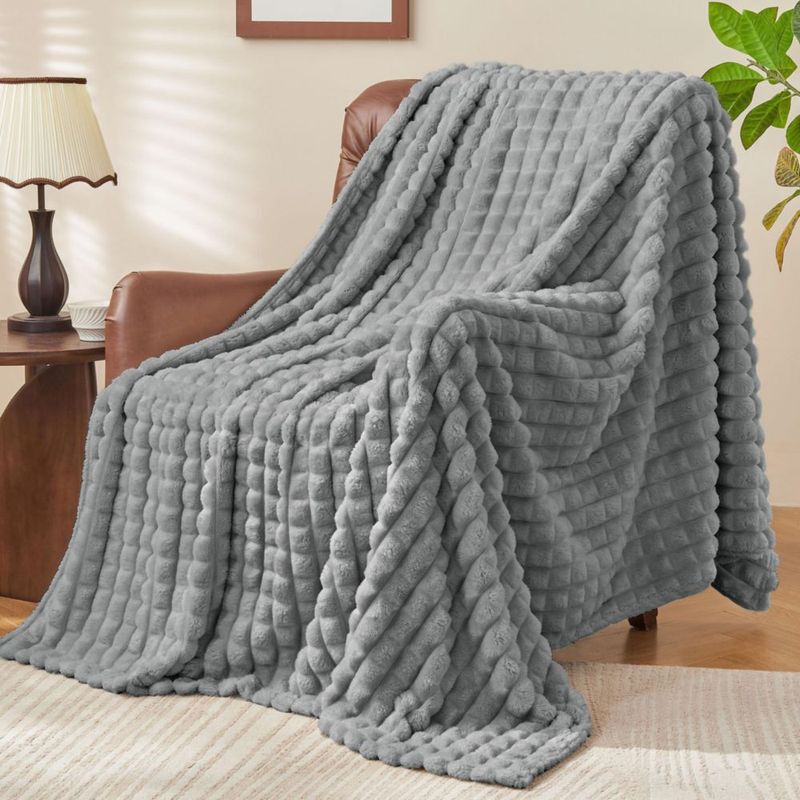 Manta BEDELITE 132x178 cm Gris 3D a Cuadros de Forro Polar