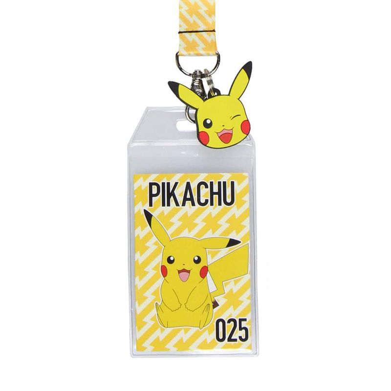 Cuerda porta credencial Bioworld Pokémon Pikachu 44 cm con colgante de goma