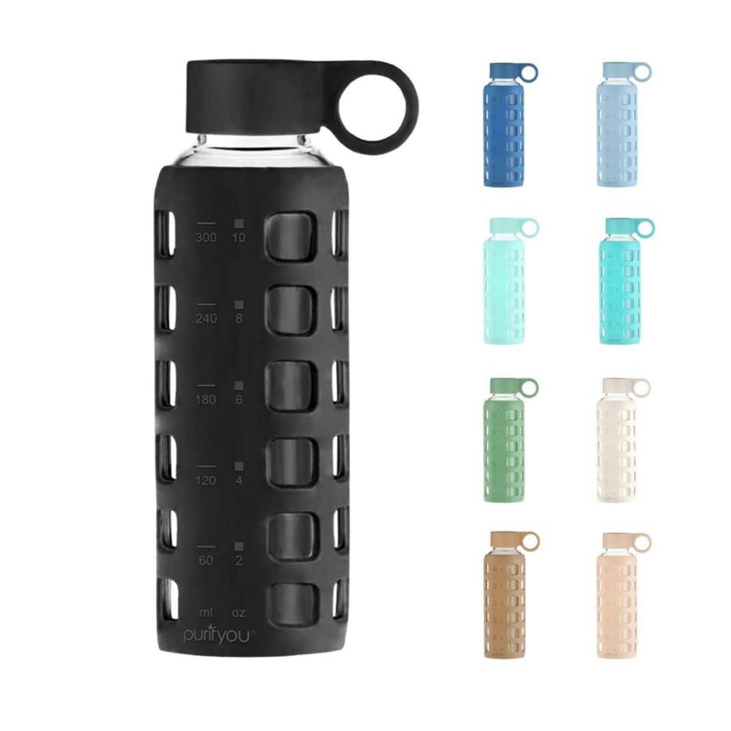 Botella purifyou de vidrio 1200 ml con funda y marcadores