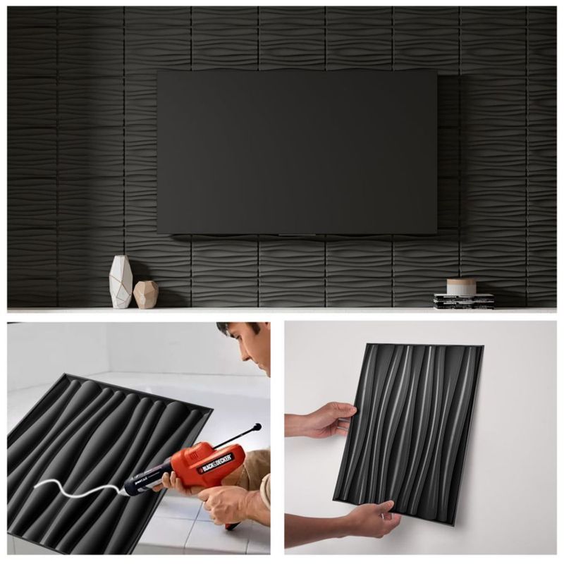 Paneles de pared Art3d 40x30 cm paquete de 24 negro