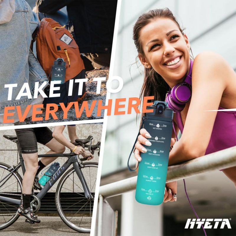 Botella Hyeta 950 ml con pajita y marcador de tiempo a prueba de fugas