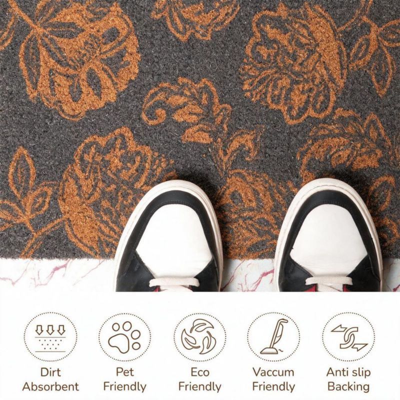 Alfombra de Entrada Eco Living 43x17 cm Diseño Floral Gris