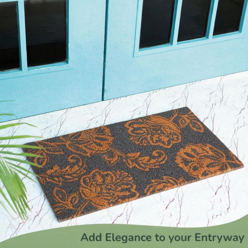 Alfombra de Entrada Eco Living 43x17 cm Diseño Floral Gris
