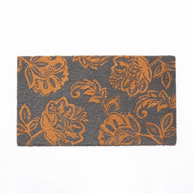 Alfombra de Entrada Eco Living 43x17 cm Diseño Floral Gris