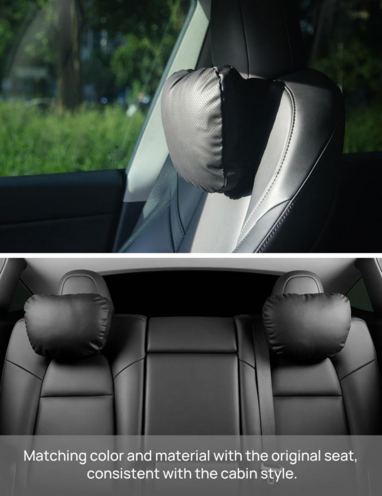 Almohada de Cuero para Reposacabezas TPARTS Tesla Model Y/X/3/S Negro