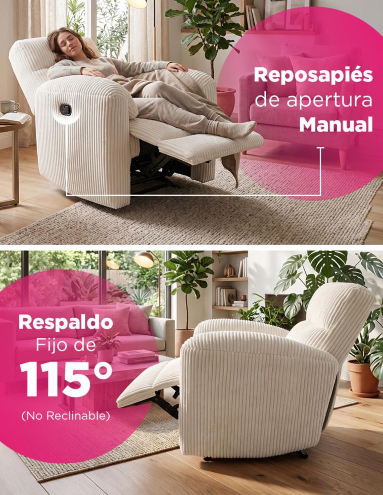 SILLON REPOSET BLANCUSCO BLANCO RECLINABLE MANUAL 360 GRADOS CON REPOSAPIES