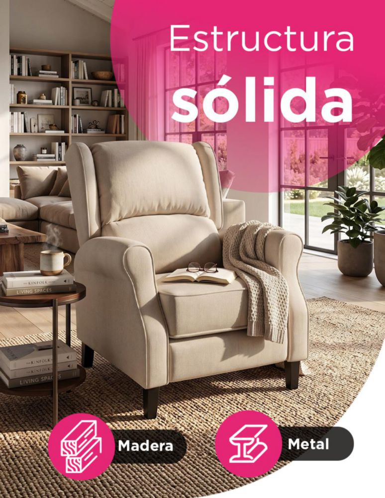 SILLON REPOSET MARSELLA BEIGE CON RECLINACION MANUAL Y DISEÑO ERGONOMICO