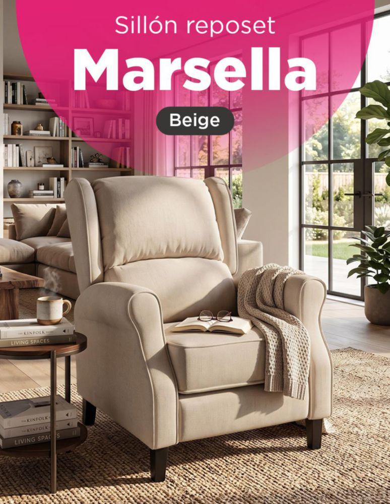 SILLON REPOSET MARSELLA BEIGE CON RECLINACION MANUAL Y DISEÑO ERGONOMICO