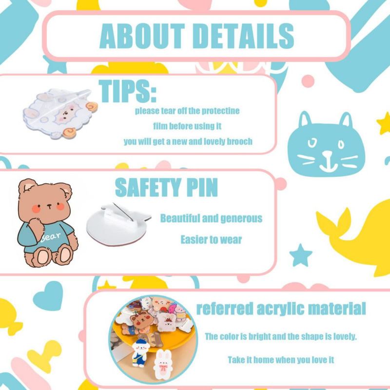 Pins de broche JOYEONDEF 60 piezas acrílicas cute kawaii