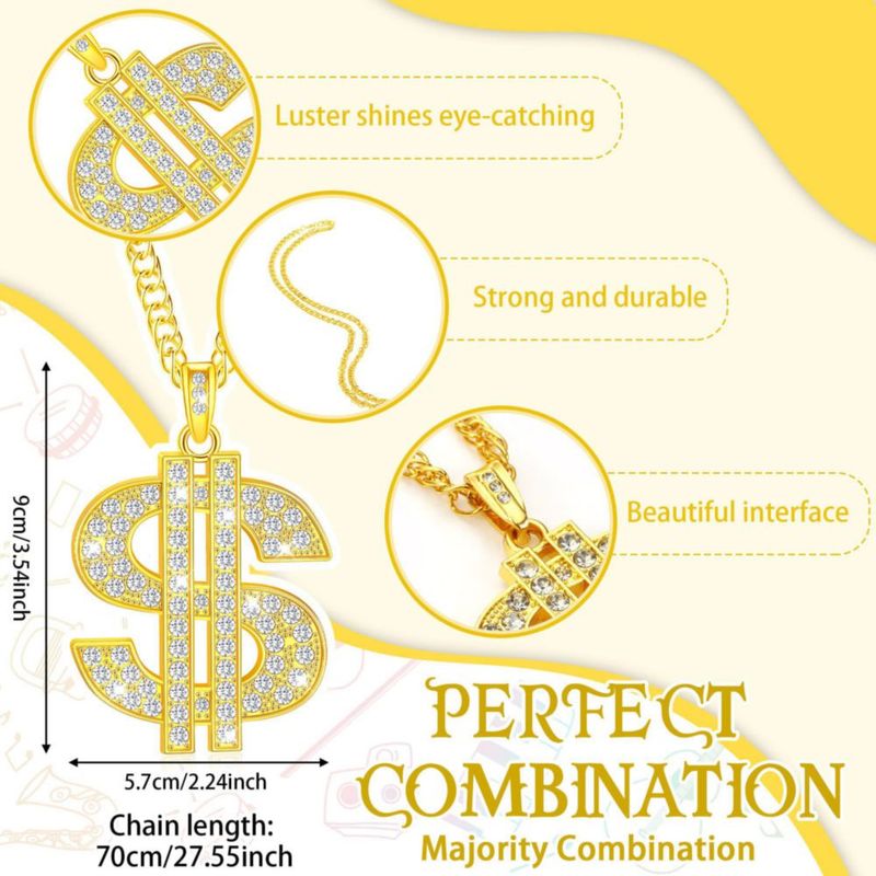 Collar Tatuo 70 cm bañado en oro – Pack de 2 con símbolo de dólar