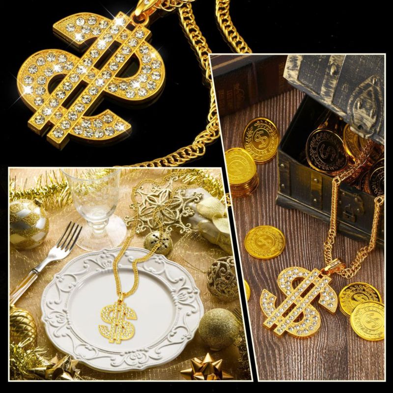 Collar Tatuo 70 cm bañado en oro – Pack de 2 con símbolo de dólar