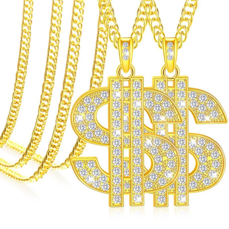 Collar Tatuo 70 cm bañado en oro – Pack de 2 con símbolo de dólar