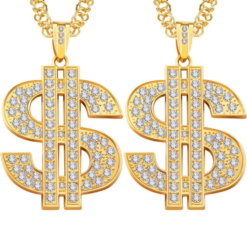 Collar Tatuo 70 cm bañado en oro – Pack de 2 con símbolo de dólar