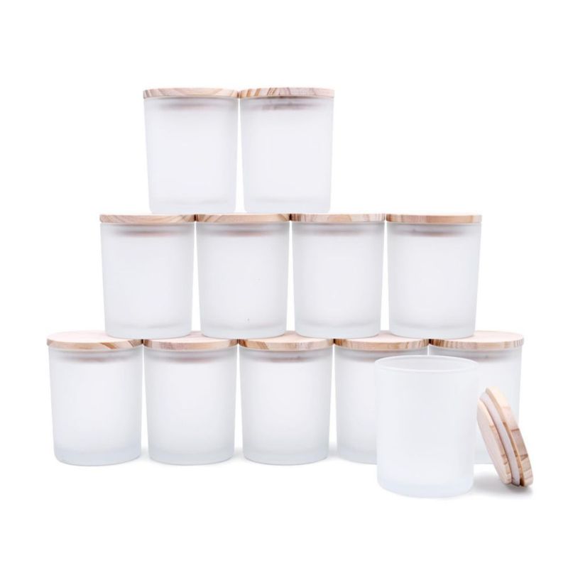 Tarro SHOWIN 210 ml Blanco Esmerilado con Tapa de Madera - Pack de 12