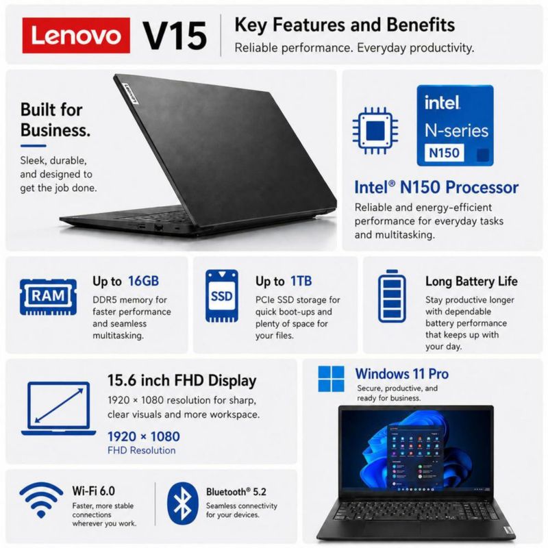 Portátil Lenovo V15 15.6" Intel N-Series 16 GB RAM 256 GB SSD