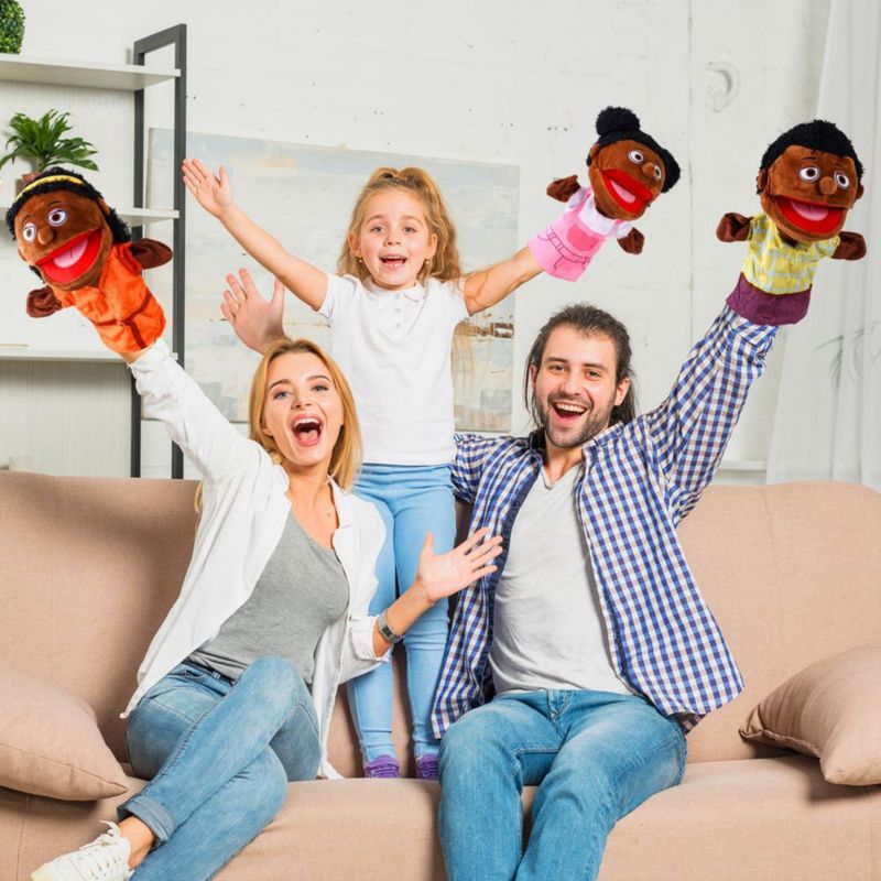 Marionetas de mano ZJoey 30 cm – Pack de 12 figuras familiares multiculturales para juego de rol