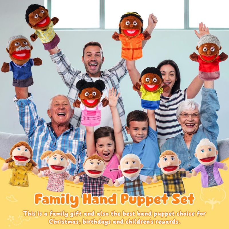 Marionetas de mano ZJoey 30 cm – Pack de 12 figuras familiares multiculturales para juego de rol
