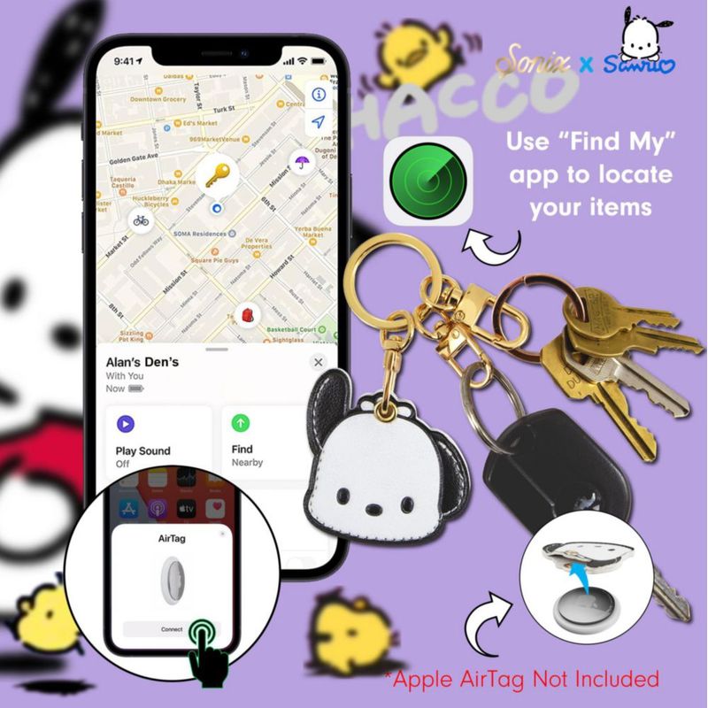 Llavero Sonix con funda para AirTag – personaje Pochacco