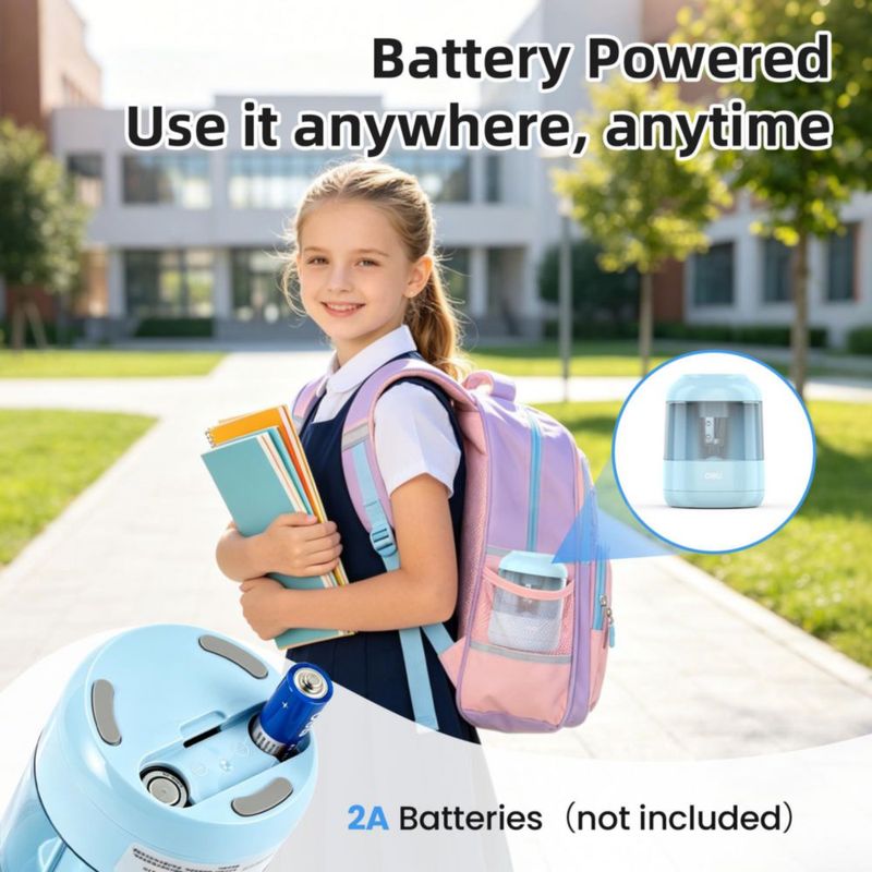 Sacapuntas eléctrico deli de batería 65–8 mm para aula