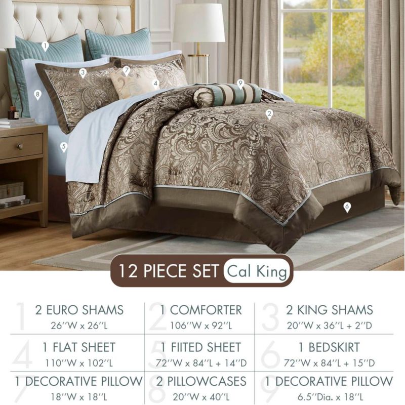Juego de cama Madison Park Cal King 12 piezas Marrón