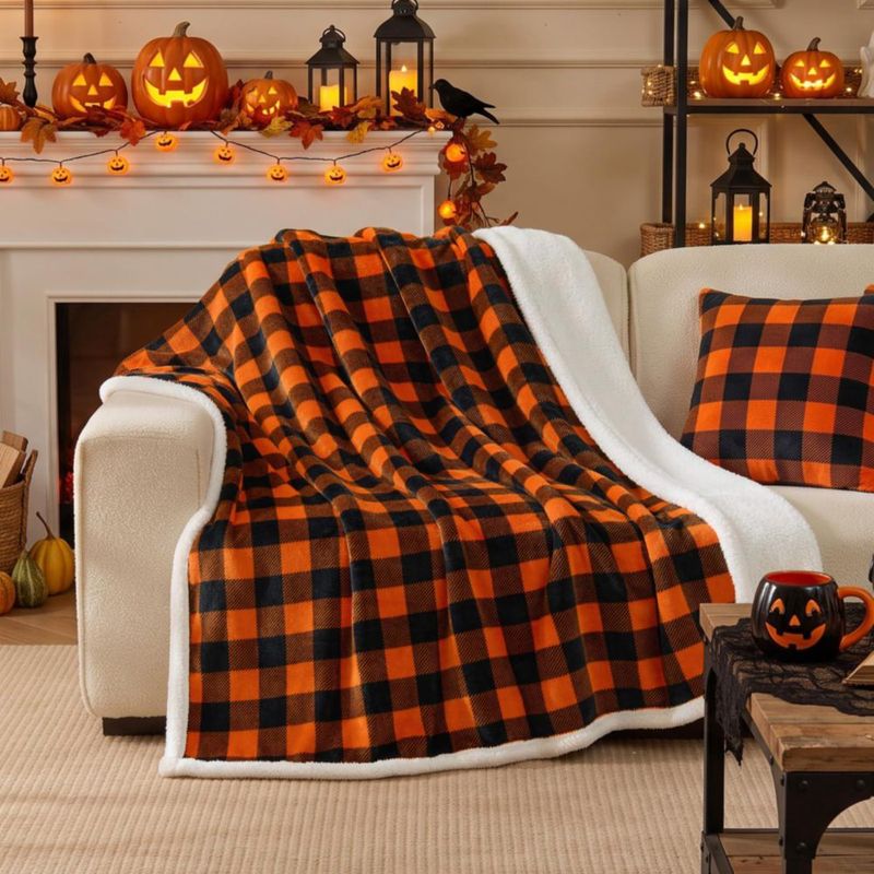 Manta BEDELITE 127 cm Halloween Sherpa Naranja/Negro