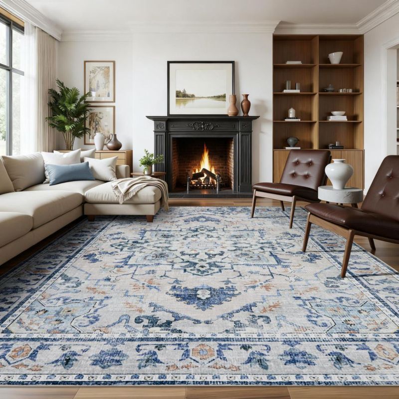ALFOMBRA Joydeco 244 × 152 cm Lavable Vintage Azul y Gris