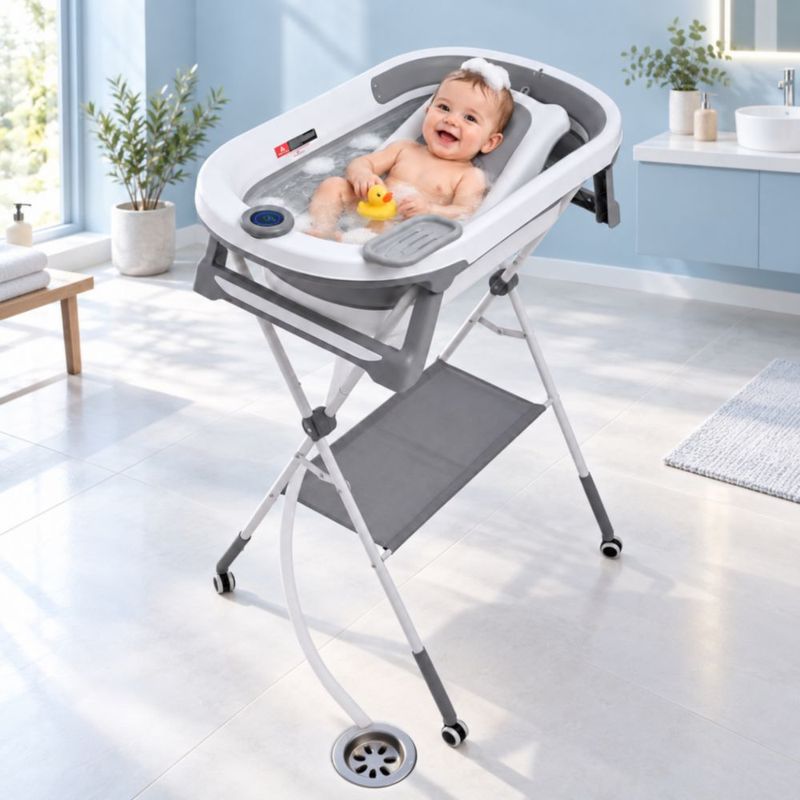 Bañera Dodo Baby Brisa Con Base Plegable Y Termómetro Digital Gris
