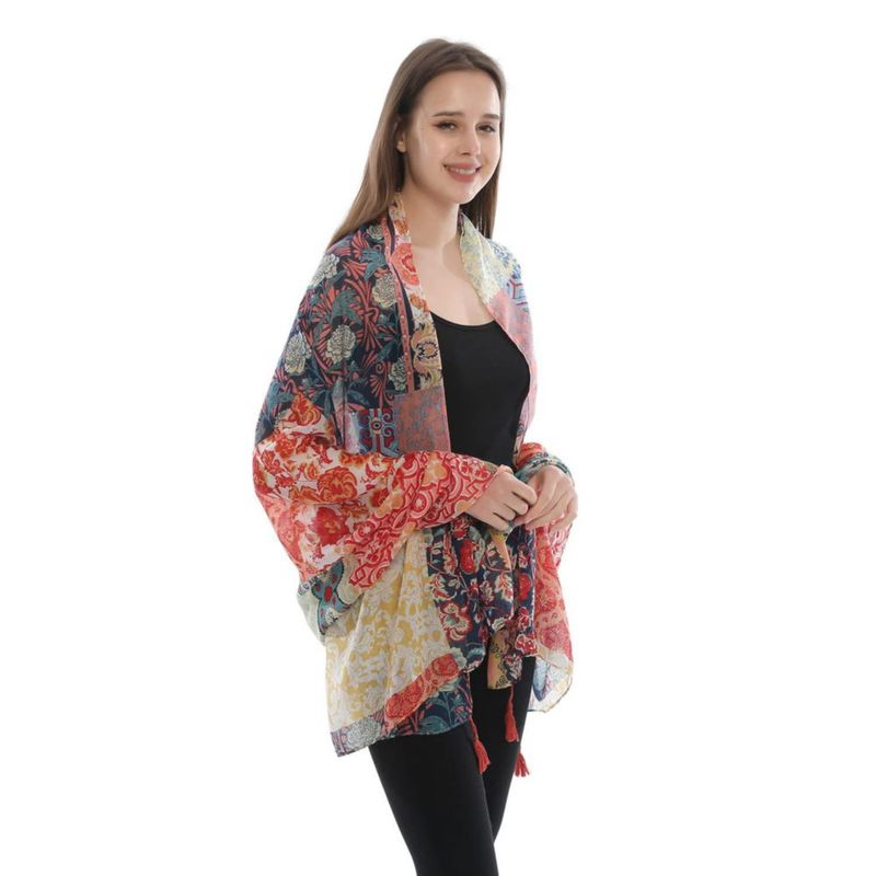 Pañuelo Yeieeo 180x90 cm con estampado floral de algodón y viscosa
