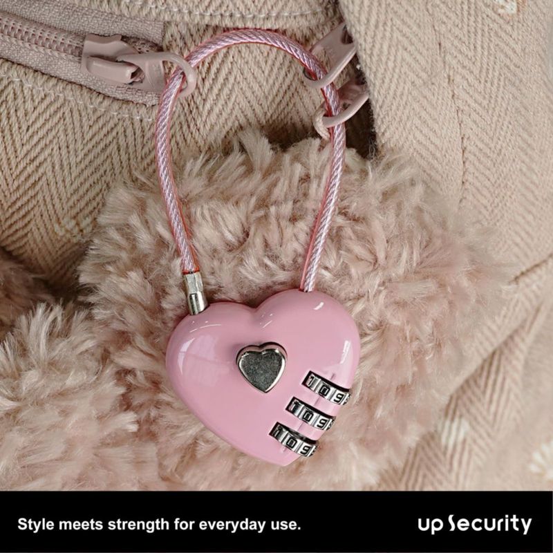 Candado de combinación rosa con cable en forma de corazón - UP Security
