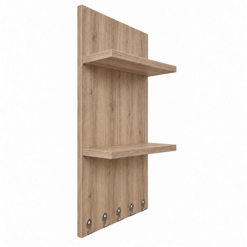 Perchero Organizador De Pared Con 2 Repisas Y 5 Ganchos Roble