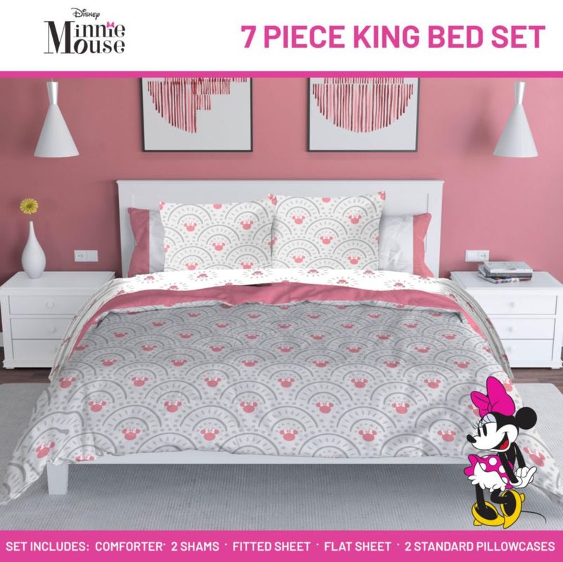 Juego de cama King de 7 piezas Jay Franco – Minnie Mouse (gris)