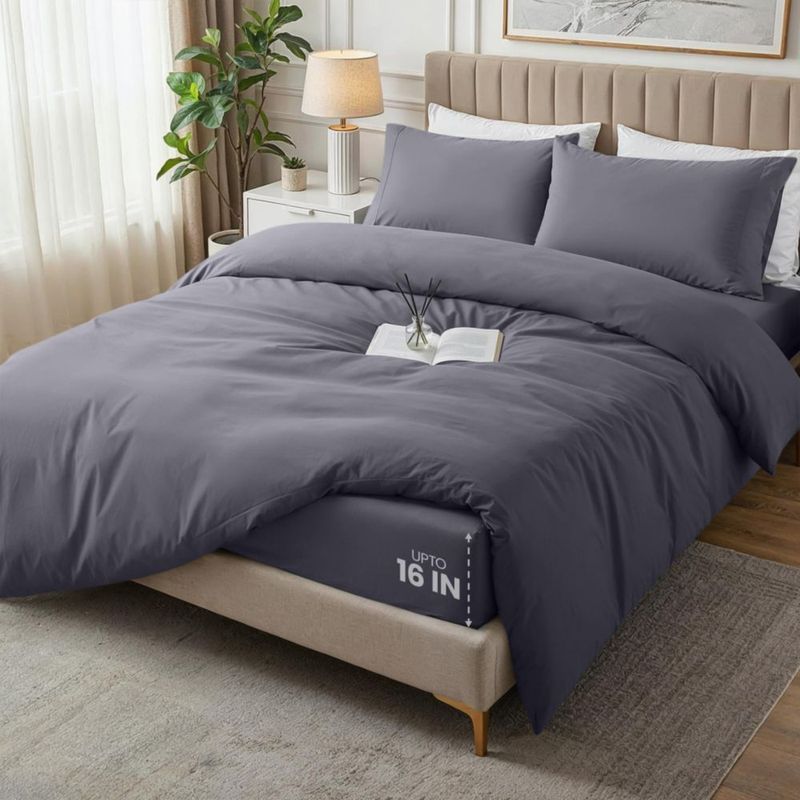 Juego de cama Utopia Bedding Queen gris 4 piezas de poliéster