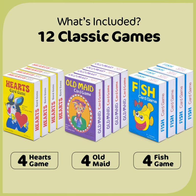 Juegos de cartas Srenta Kids Bulk paquete de 12 niños de 4 a 9 años con Hearts Go Fish y Old Maid
