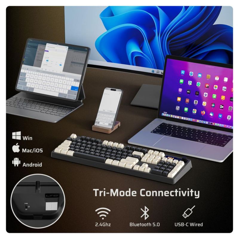Teclado mecánico inalámbrico LTC Nimbleback NB1041 PRO RGB de 104 teclas
