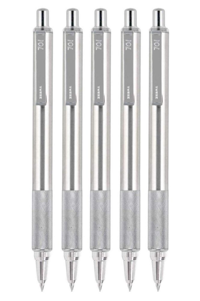 Bolígrafo de Acero Inoxidable Zebra F-701 Pack de 5