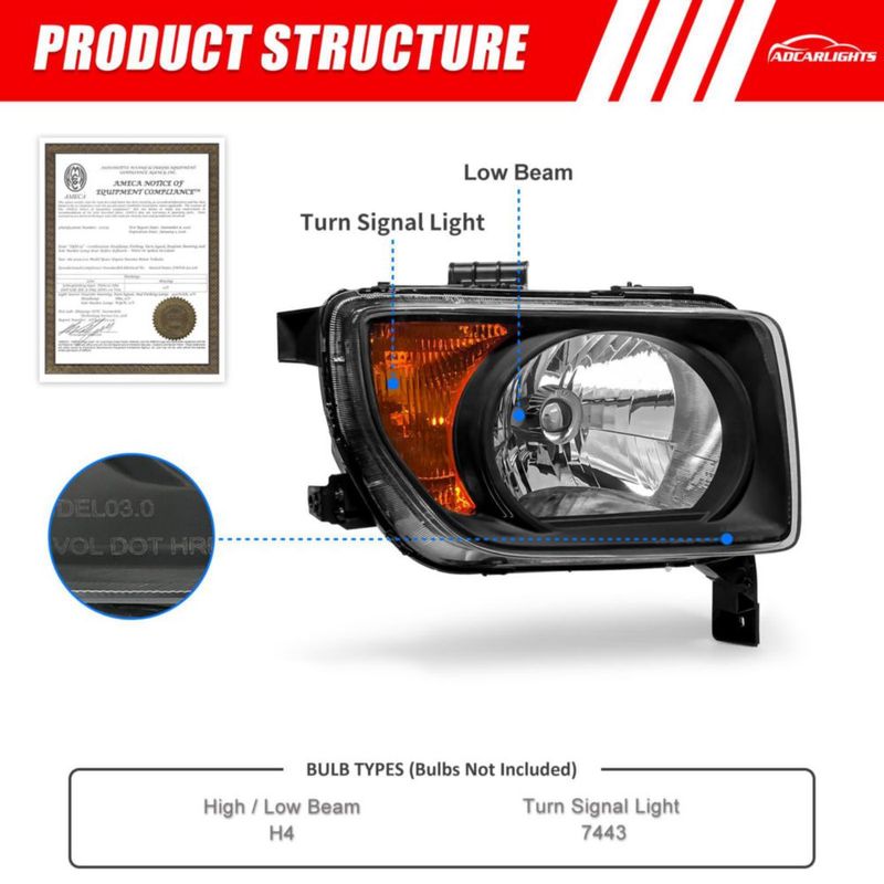 Juego de faros ADCARLIGHTS para Honda Element 2003‑2006 negro y ámbar