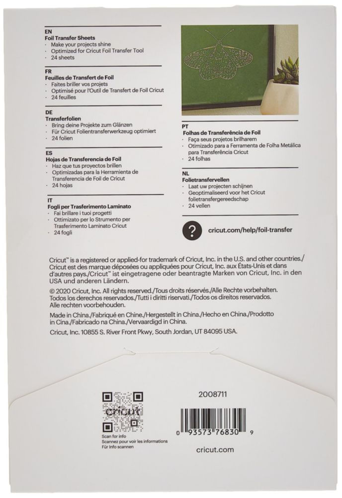 Cinta adhesiva de transferencia Cricut 10 cm x 15 cm Dorado 24 hojas