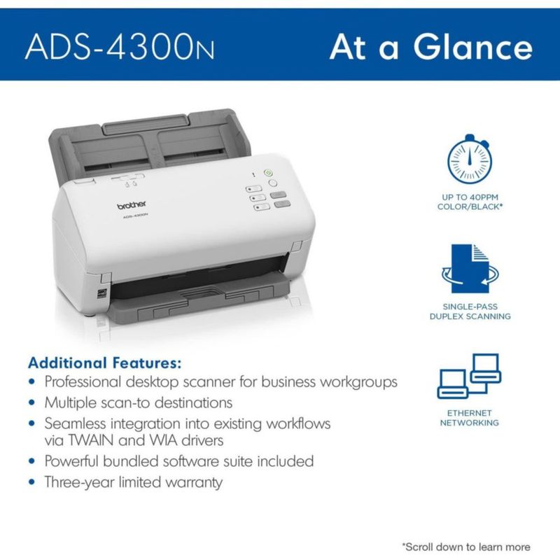 Escáner de escritorio Brother ADS-4300N Professional blanco