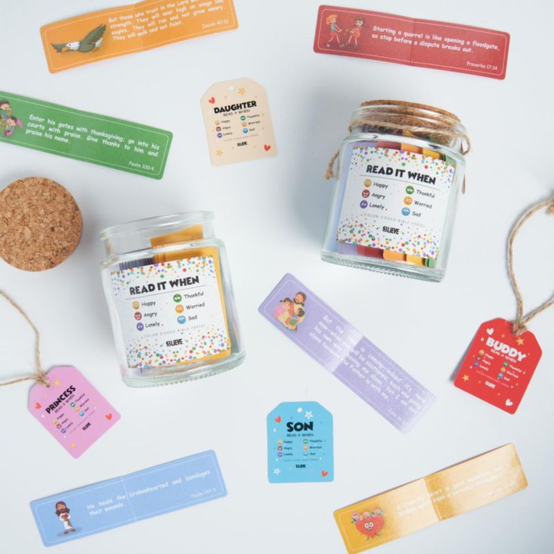 Frasco BLIEVE “Read Me” con Versículos Bíblicos para Niños