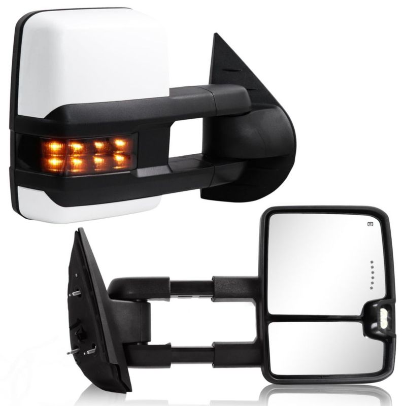 Espejos de remolque Sanooer blancos para Chevrolet Silverado y GMC Sierra 2007‑2013
