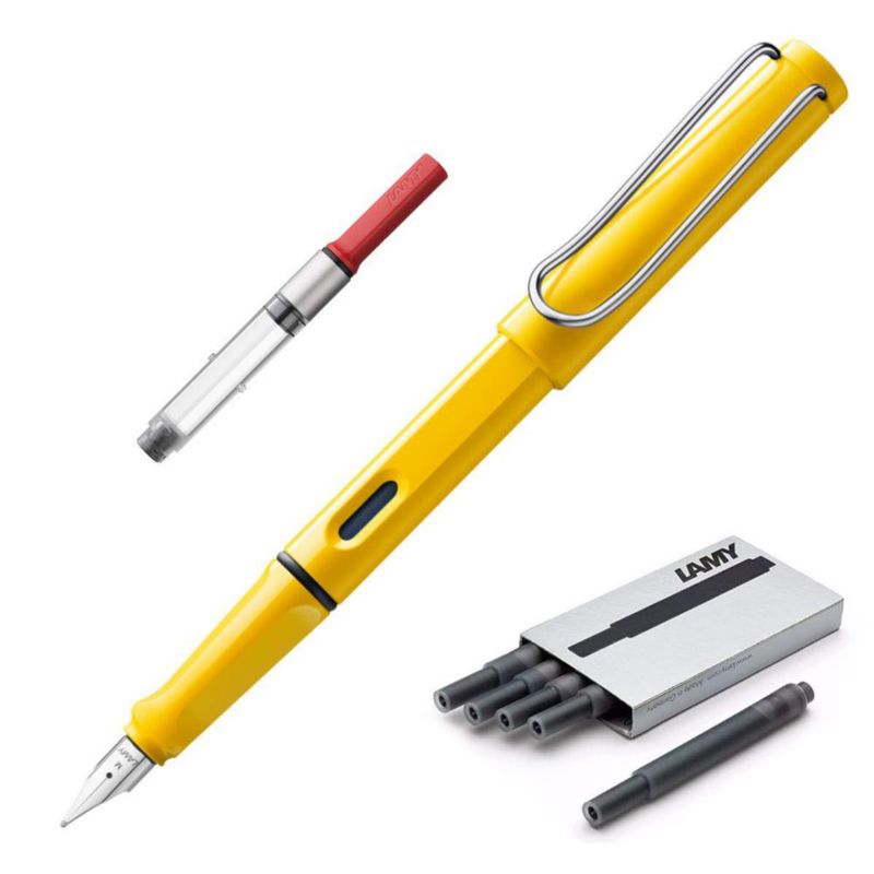 Pluma Lamy Safari Amarilla de Punta Fina + Cartuchos de Tinta Negra