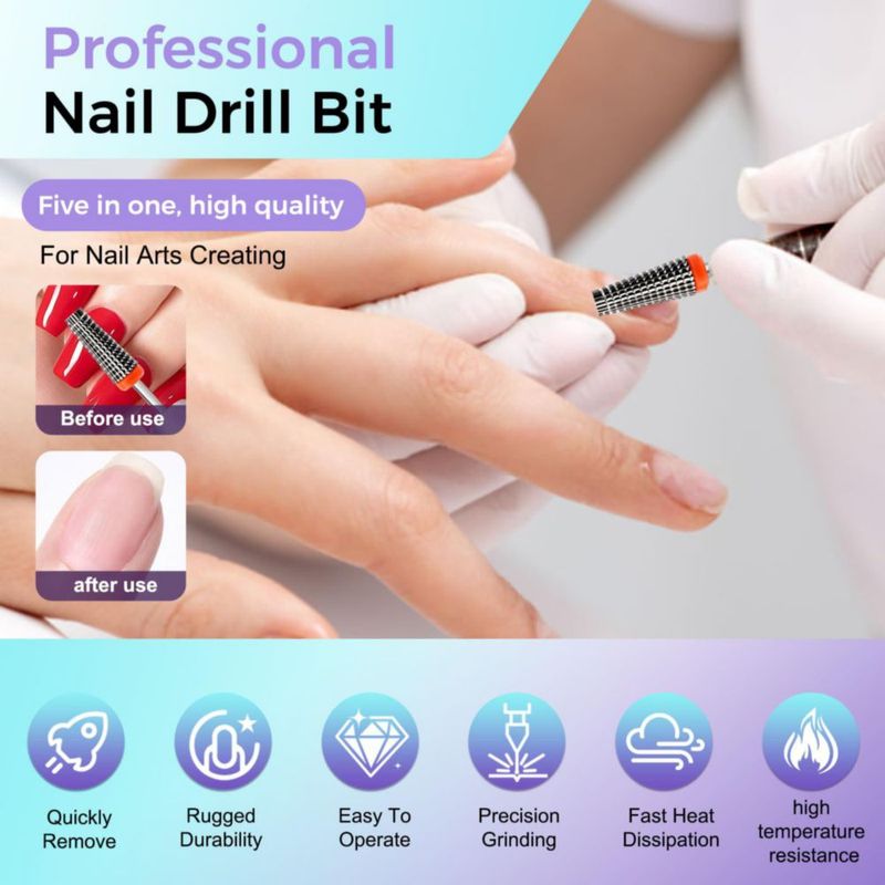 Broca para taladro de uñas FANTEXY 3/32" de acero de tungsteno fina