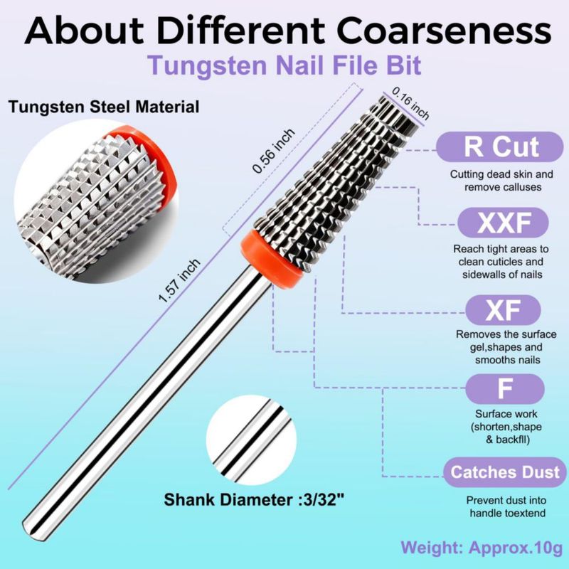 Broca para taladro de uñas FANTEXY 3/32" de acero de tungsteno fina
