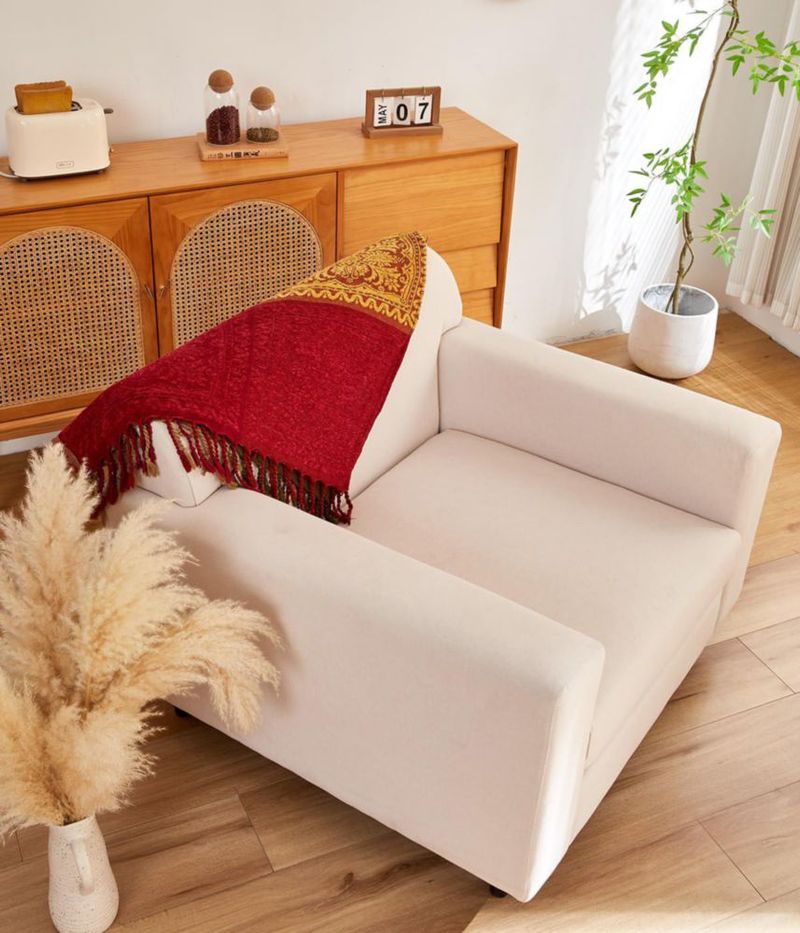 Manta AIVIA 152 cm x 191 cm de chenilla con tejido jacquard estilo boho