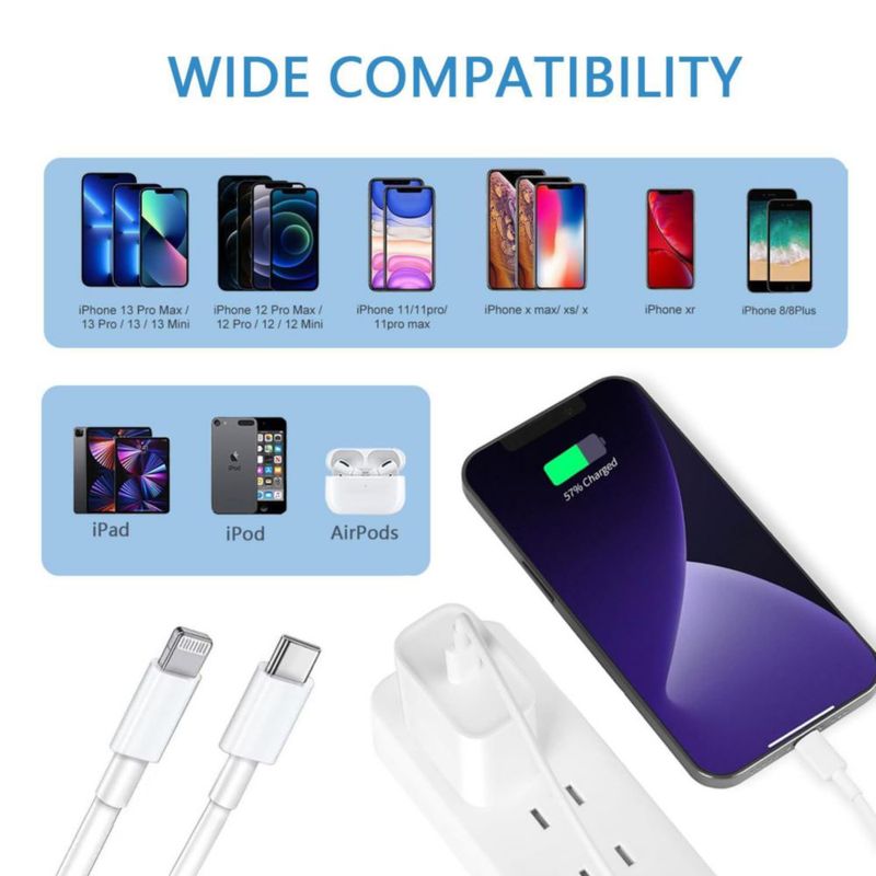 Cargador Vagavo Pack 3 USB‑C con cable Lightning de 3 m