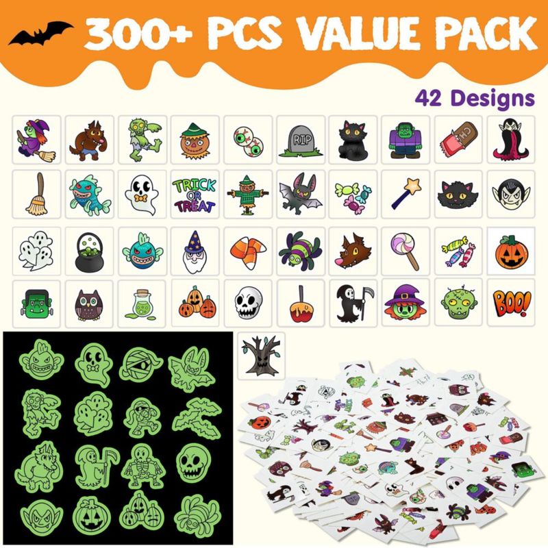 Tatuajes temporales JOYIN 306 uds Halloween que brillan en la oscuridad