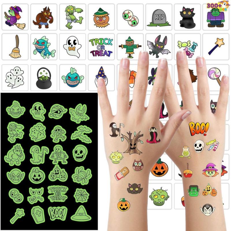 Tatuajes temporales JOYIN 306 uds Halloween que brillan en la oscuridad