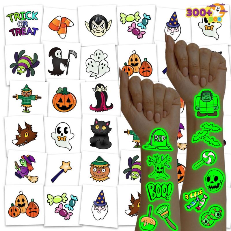 Tatuajes temporales JOYIN 306 uds Halloween que brillan en la oscuridad