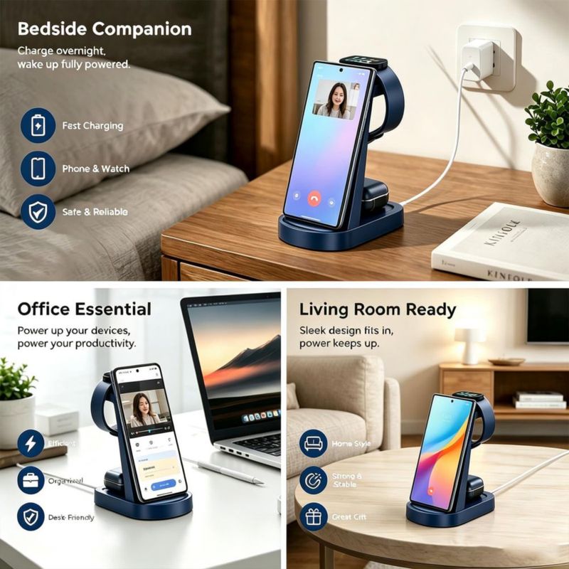 Cargador inalámbrico Lopuian 3 en 1 para Samsung
