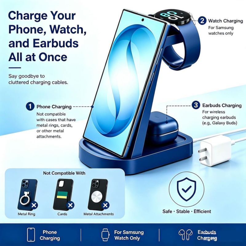 Cargador inalámbrico Lopuian 3 en 1 para Samsung